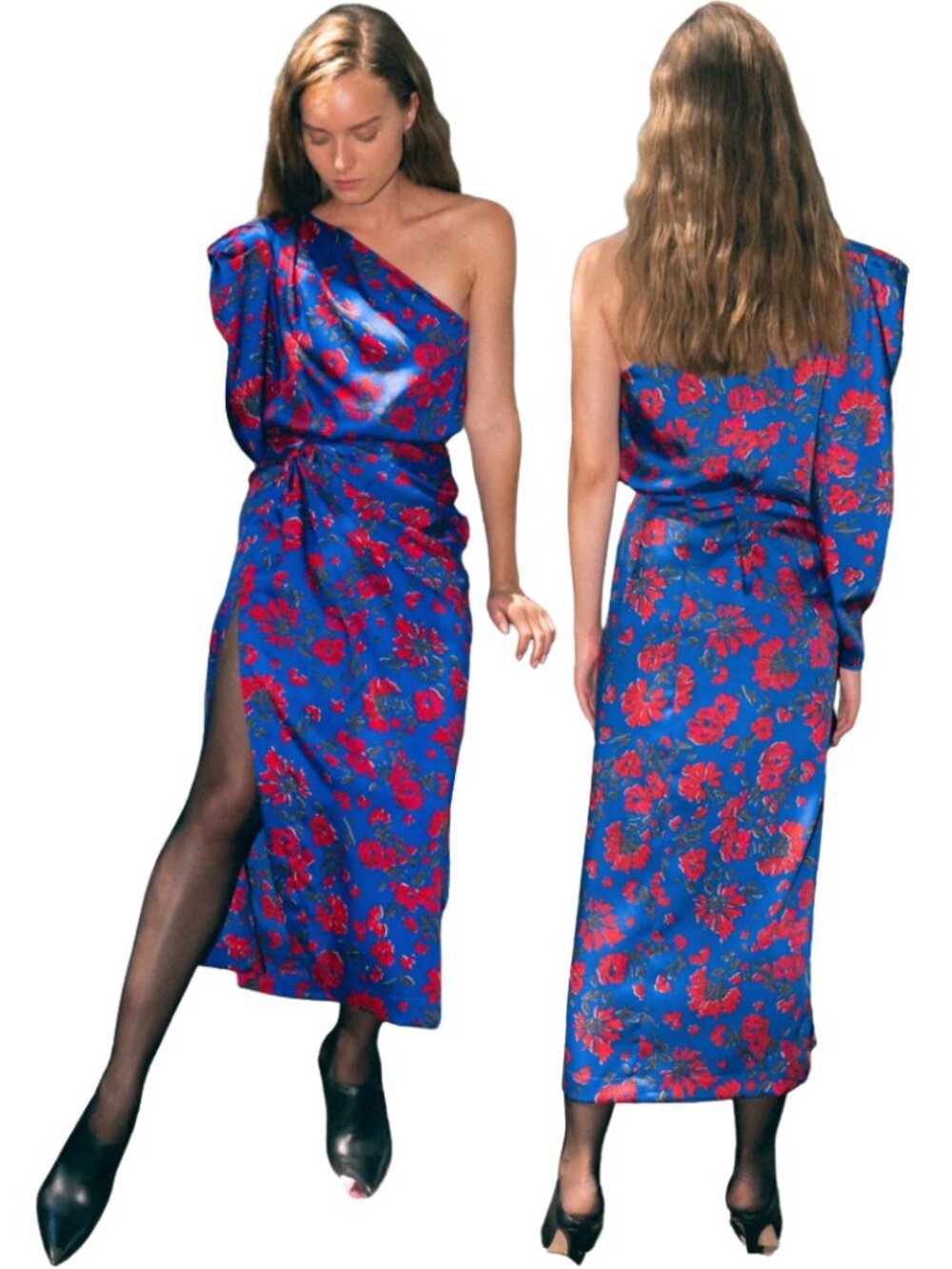 Sabina Musayev Genesis Top Women's Large Blue Print Floral One Shoulder Designer